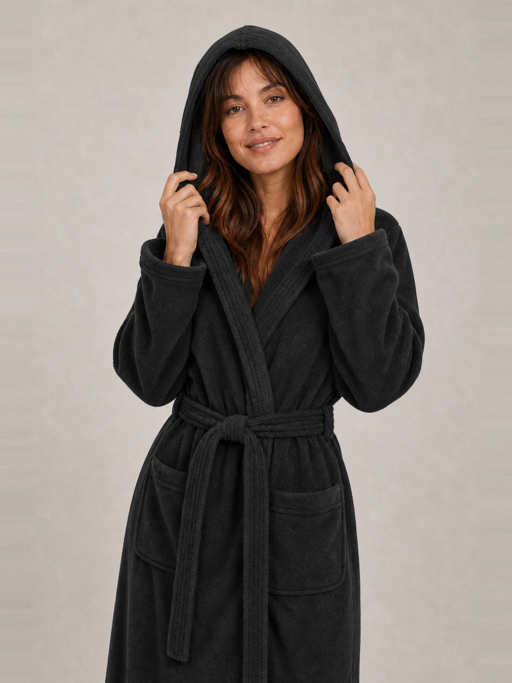 Robe de chambre noire femme – capuche