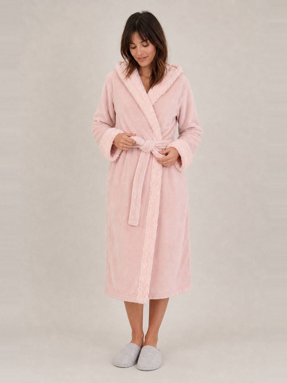 Robe de chambre pilou pilou femme rose – ceinture et poches
