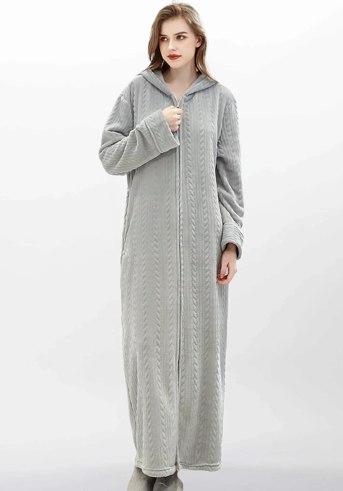 Robe de chambre polaire a capuche femme