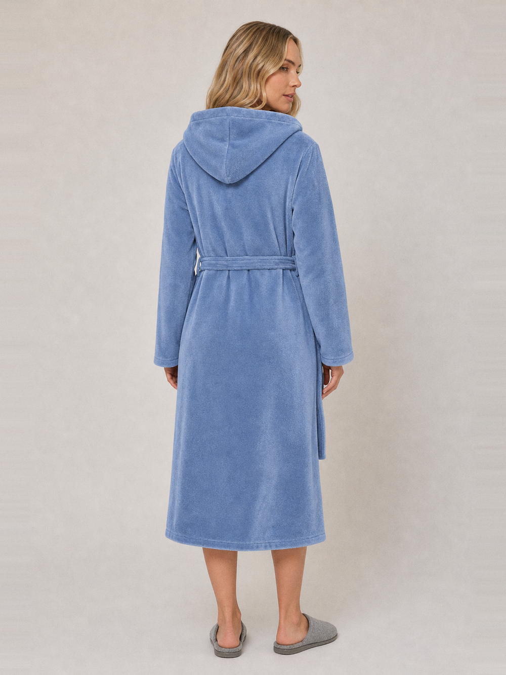 Robe de chambre bleue femme à capuche – vue de dos