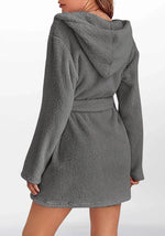 Kurzer grauer Damen-Morgenmantel aus Fleece  - Vignette | Ma robe de chambre