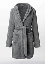 Kurzer grauer Damen-Morgenmantel aus Fleece  - Vignette | Ma robe de chambre