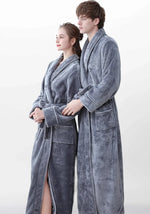 Grauer Damen-Bademantel aus Fleece  - Vignette | Ma robe de chambre