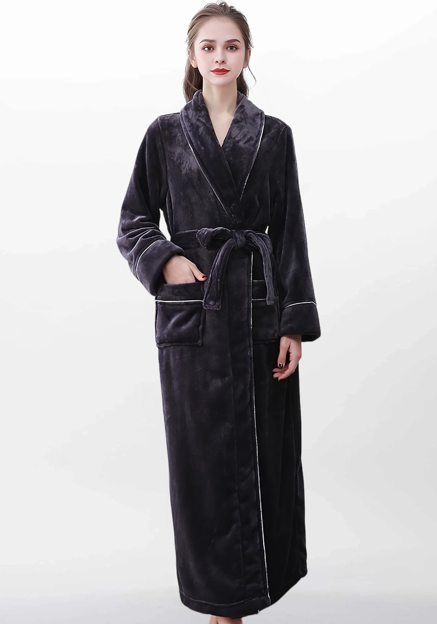 Robe de chambre polaire noire femme