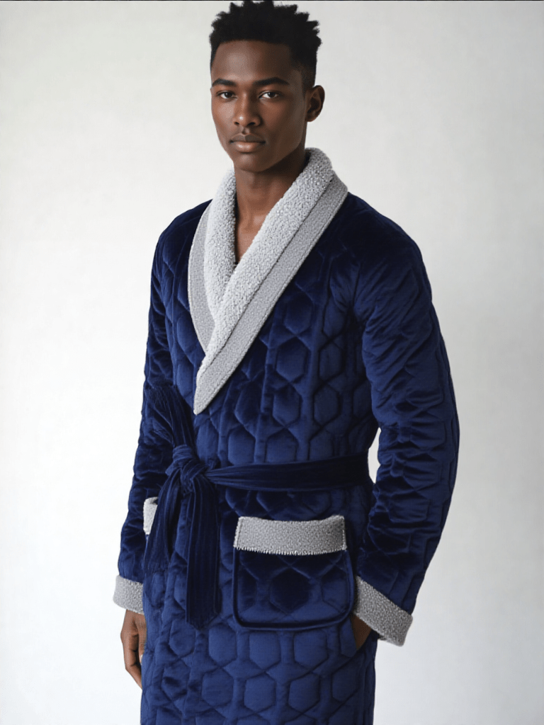 Détail matière et finitions, robe de chambre pour homme hiver