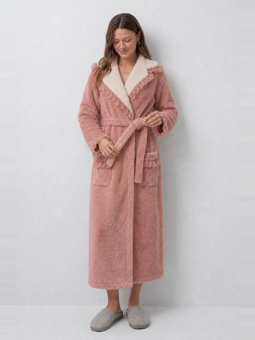 Robe de chambre rose – ceinture et poches