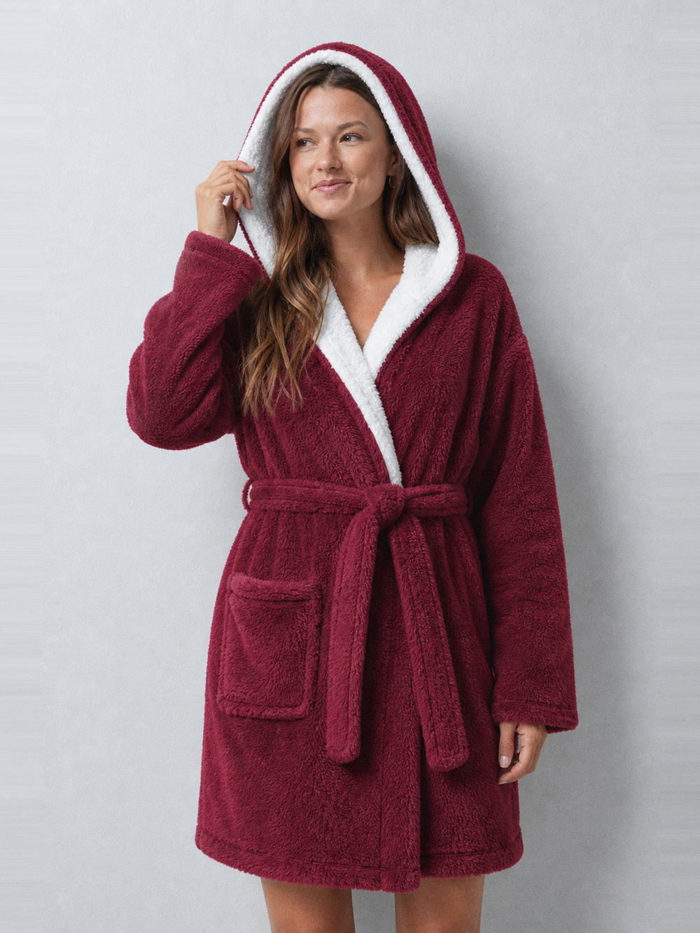 Robe de chambre rouge femme – capuche