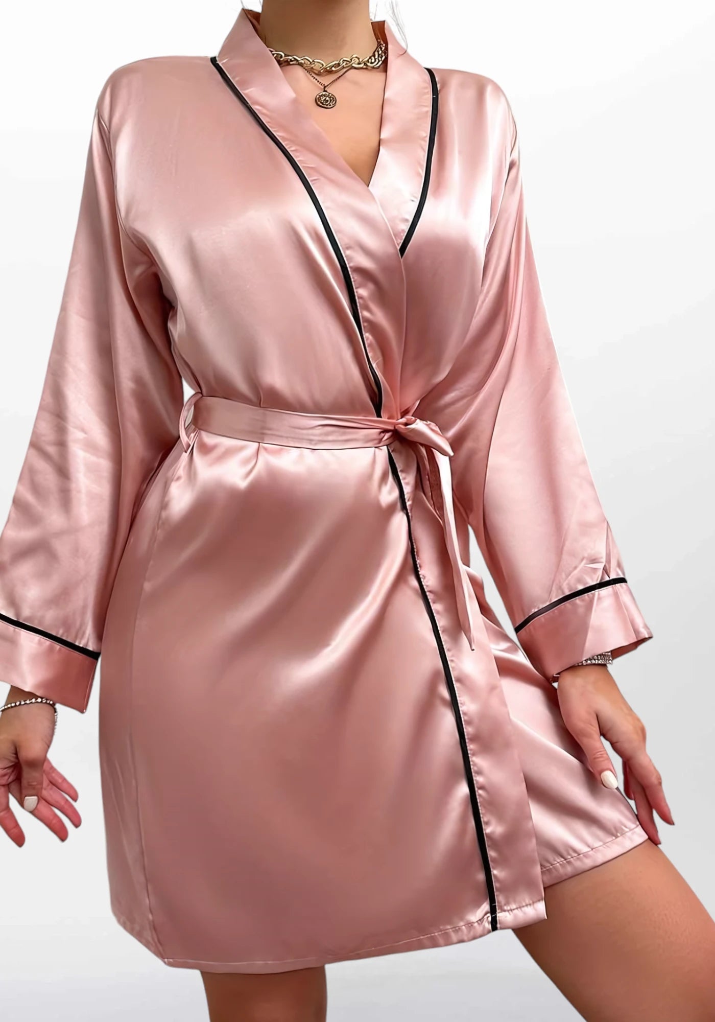 Robe de chambre satin rose