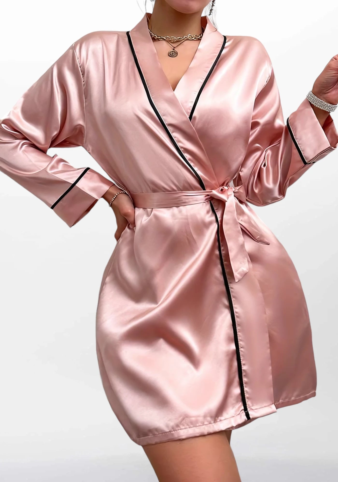 Robe de chambre satin rose