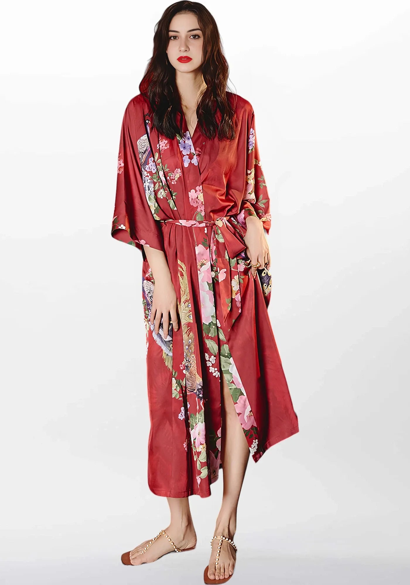 Robe de chambre satin rouge