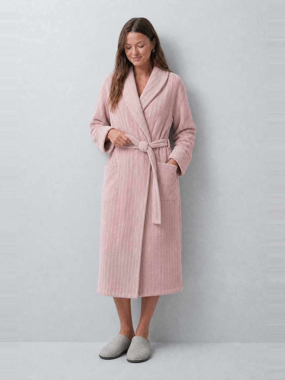 Robe de chambre velours côtelé femme – ceinture et poches