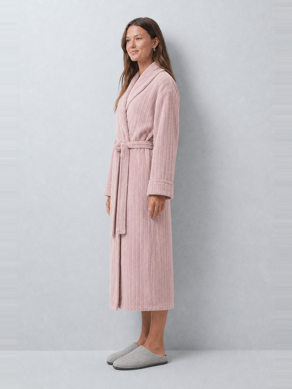 Robe de chambre velours côtelé femme – longueur portée de profil