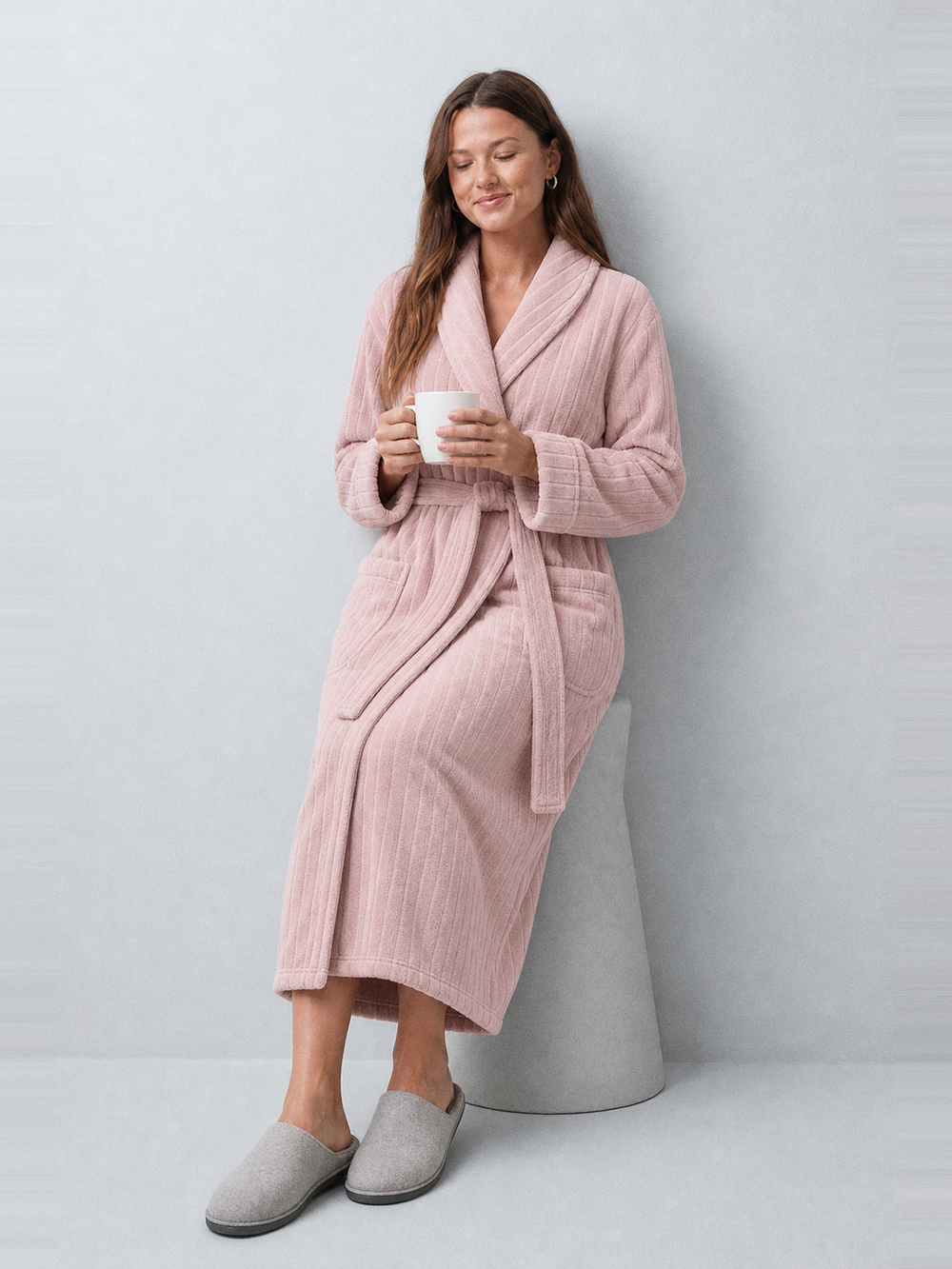 Robe de chambre velours côtelé femme – portée assise