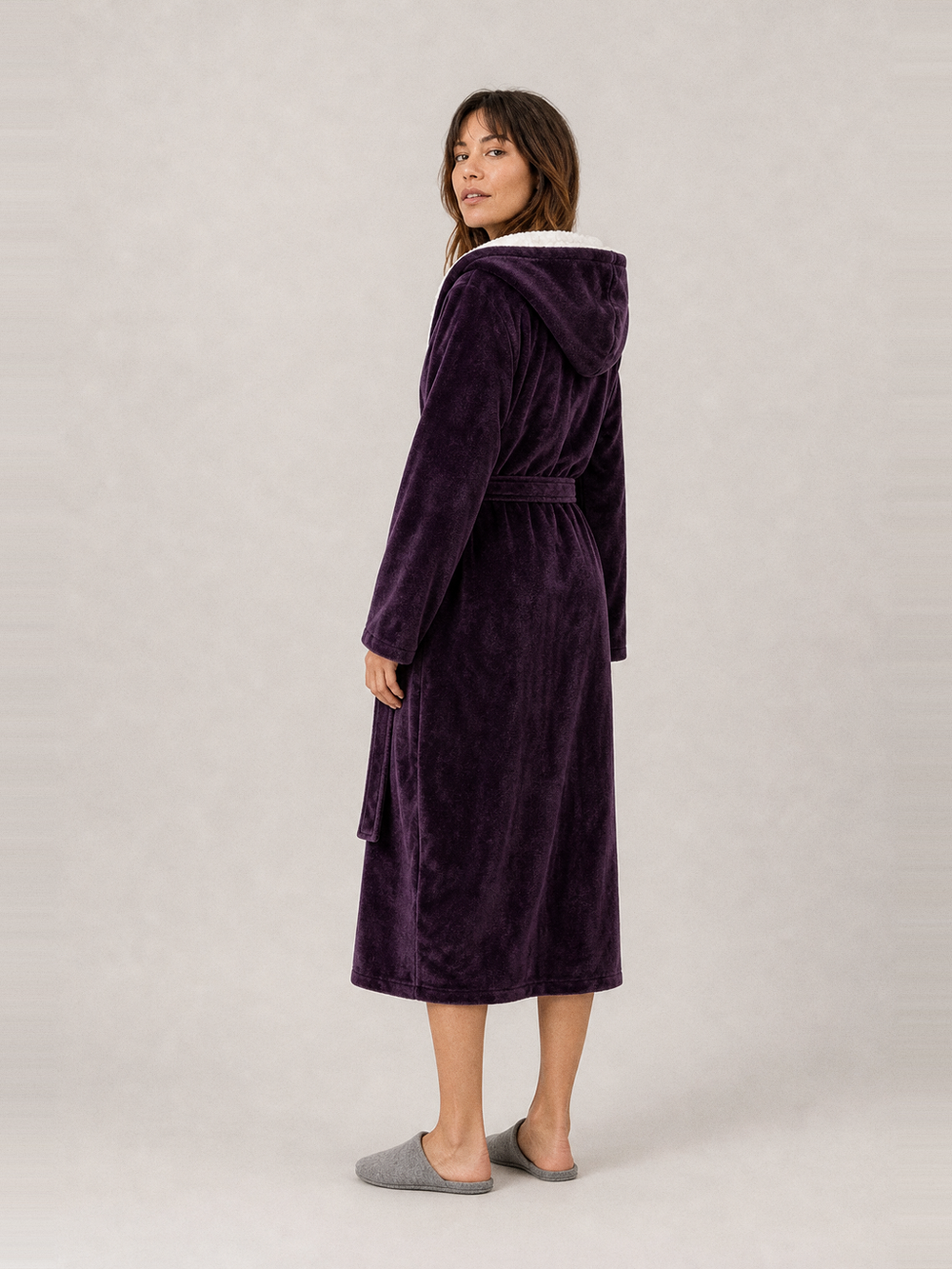 Robe de chambre velours femme à capuche – vue de dos