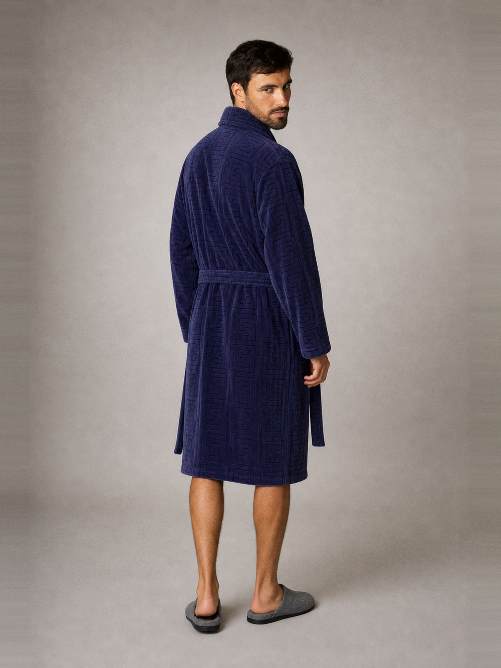 Robe de chambre velours homme bleu nuit – vue de dos