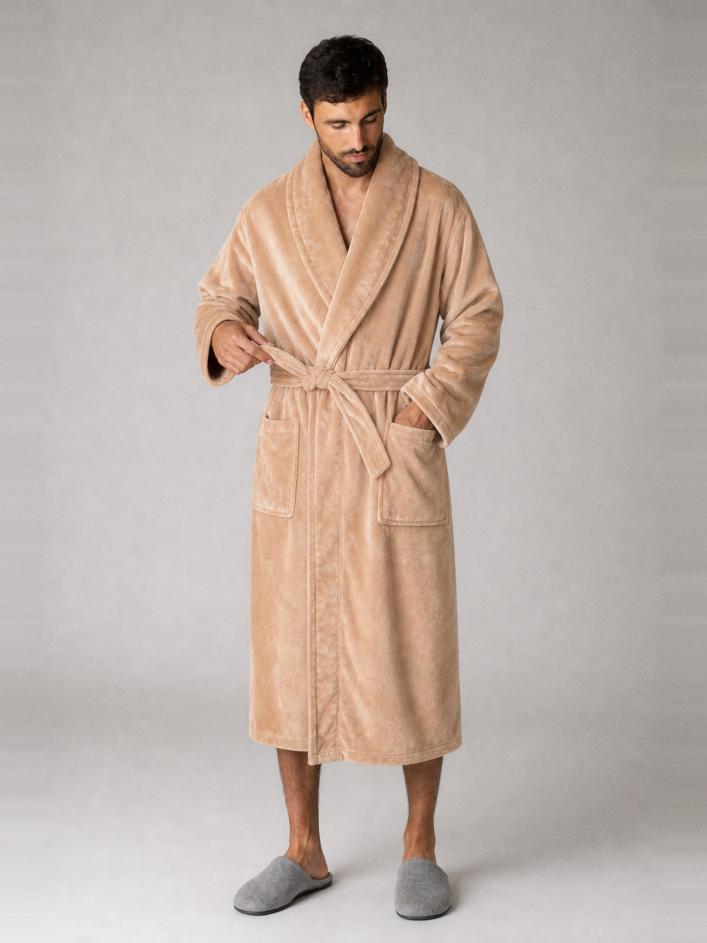 Robe de chambre velours homme longue – ceinture et poches