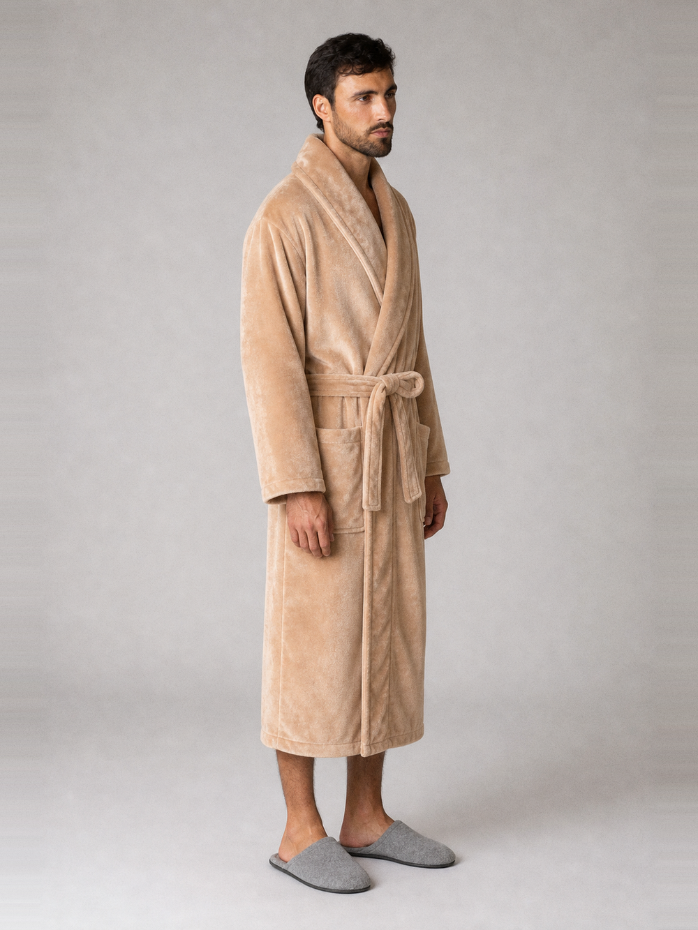 Robe de chambre velours homme longue – longueur portée de profil