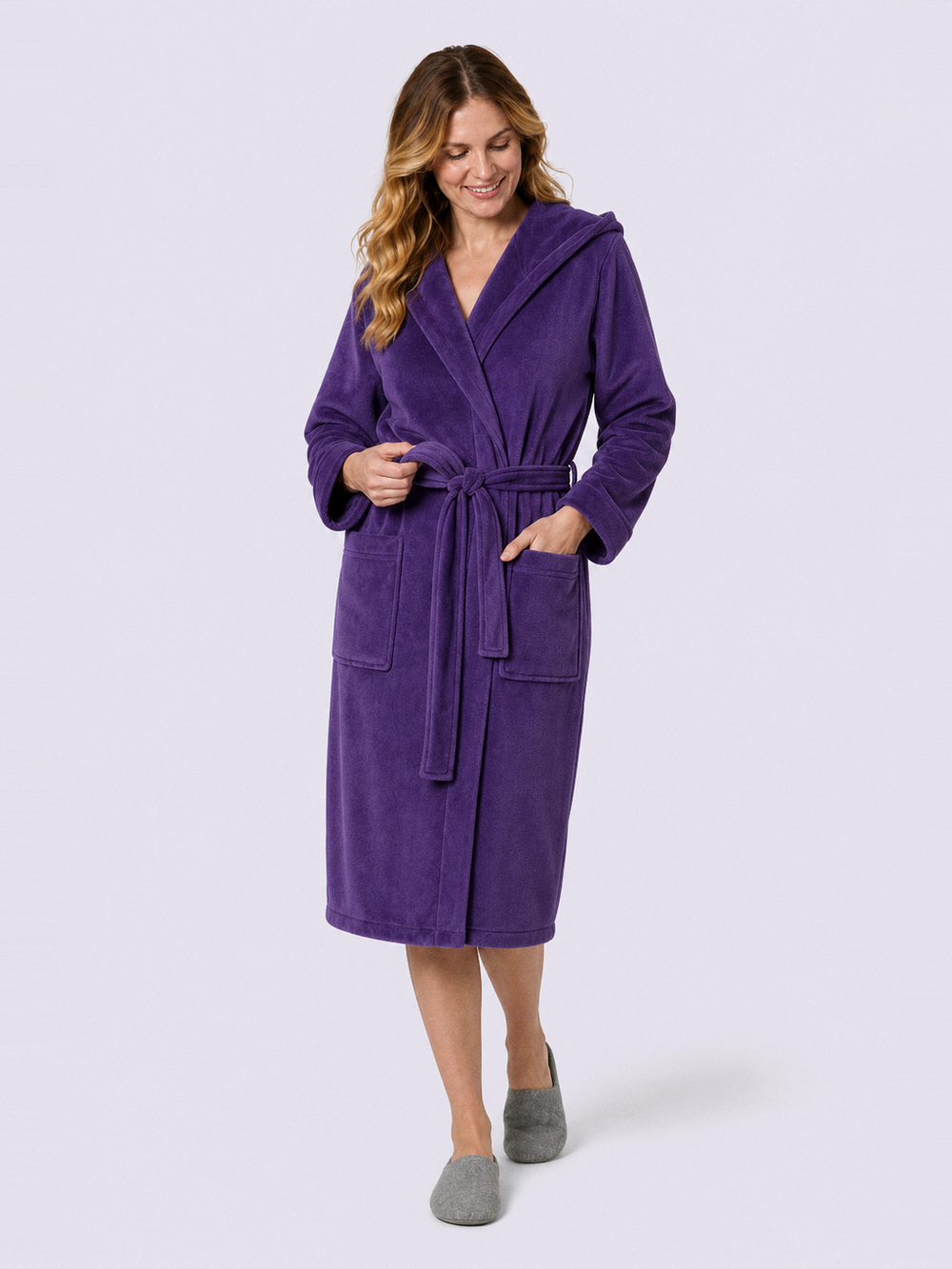 Robe de chambre violette femme – ceinture et poches