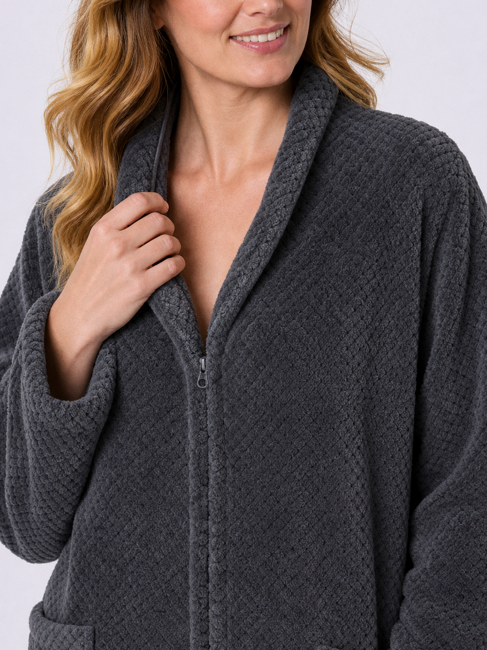 Robe de chambre zippée polaire – gros plan matière
