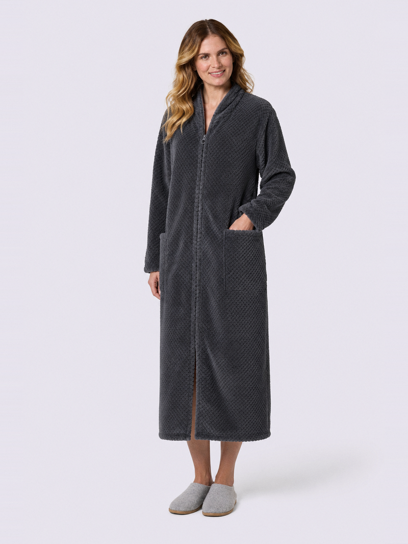 Robe de chambre zippée polaire – portée de face